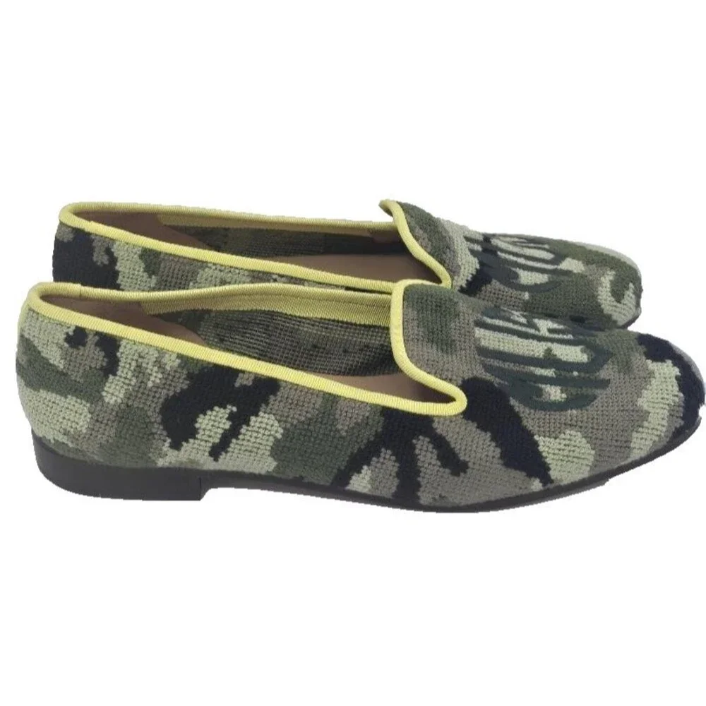 Stubbs & Wootton Needlepoint Camo Green Women's Loafers Shoe 9 AA NEW!  $625